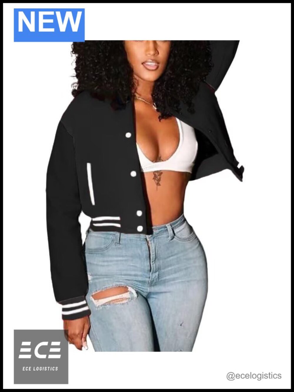 Women's Cropped Bomber Varsity Jacket Slim Fit Button Down Baseball Sweatshirt